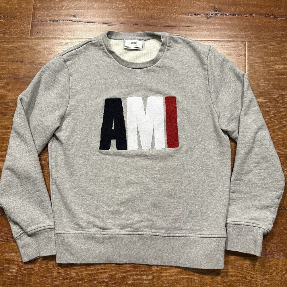 Ami Paris Alexandre Mattiussi Sweater Womens L Gray Crewneck Pullover Sweatshirt